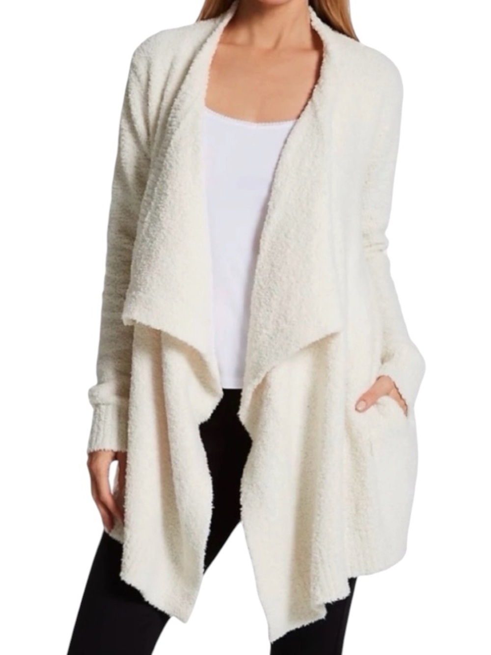 UGG Cozy Open-Front White Drape Cardigan Sweater